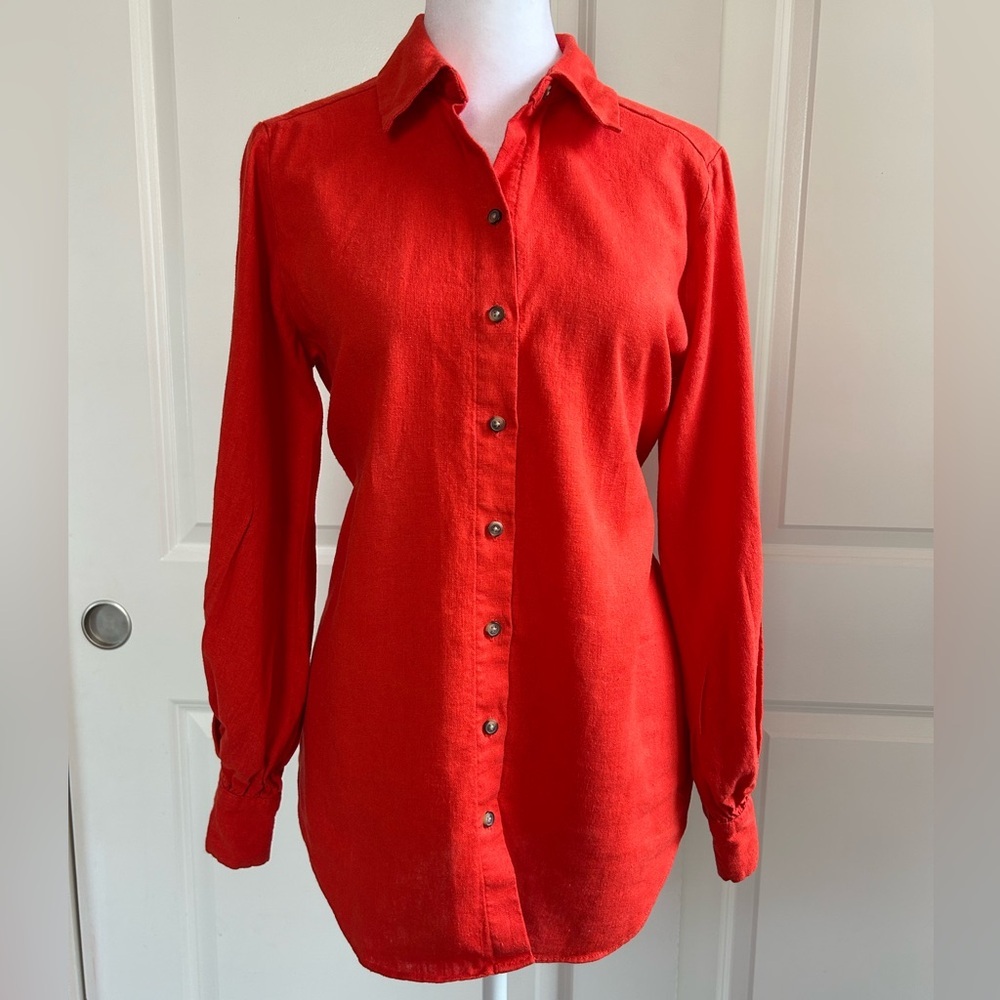 LC Lauren Conrad red linen button down  patriotic layering  coastal shirt XS